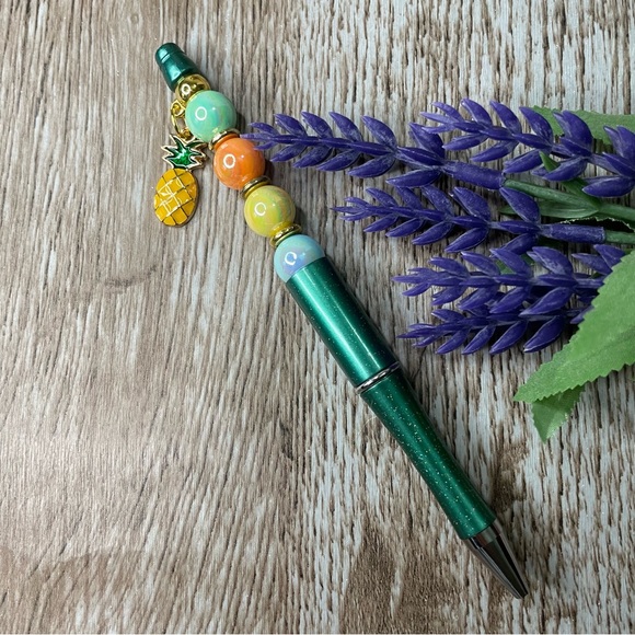 Handcrafted Pens Flower Pineapple Beaded Unique Artisan Gifts Office Accessories - Picture 4 of 9